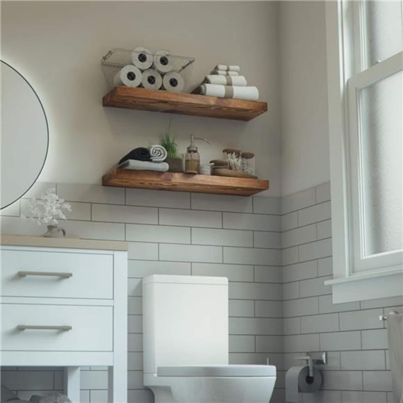 Wood Floating Shelves Set of 2 -Rustic Shelf 24inch -Made in Europe -Wide Wooden - Picture 6 of 6